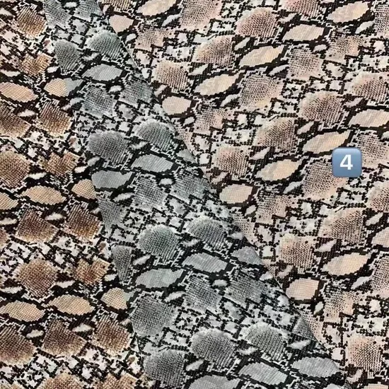 Muestra gratuita de tela de gasa con estampado digital de piel de serpiente y leopardo 100 % poliéster.