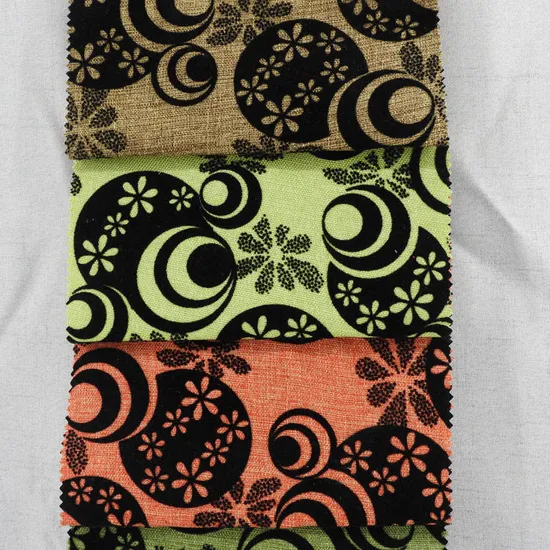 Venta al por mayor de tela de terciopelo de punto flocado 100 % poliéster con aspecto de lino y autoadhesiva.